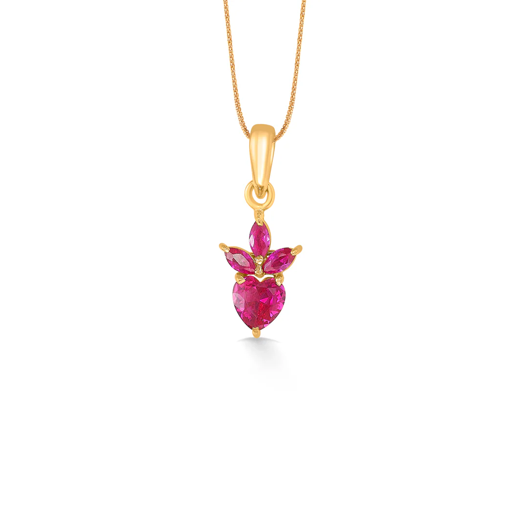 Red Jewel 22 Karat (916) Yellow Gold Heart Pendant For Women - Image 2
