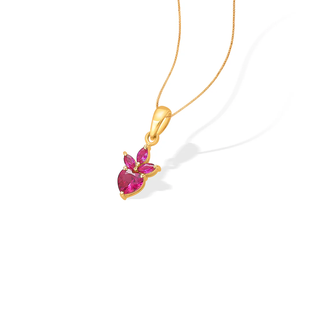 Red Jewel 22 Karat (916) Yellow Gold Heart Pendant For Women - Image 4
