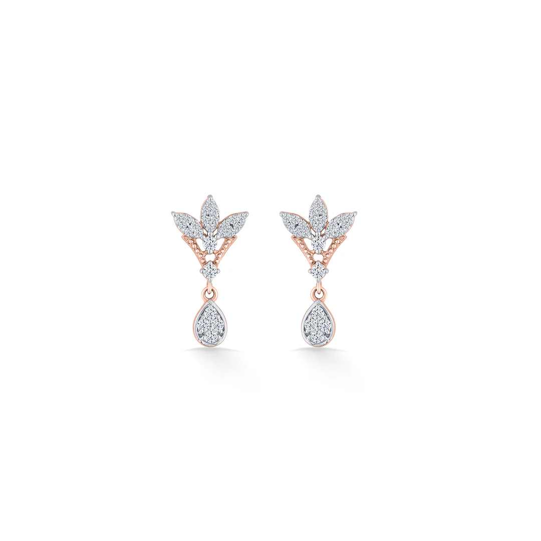 Angelic Petal Rose Gold Dangler Diamond Earring For Women - Image 3