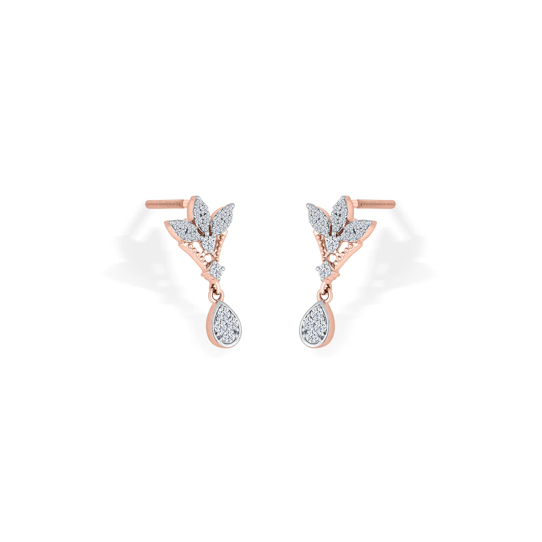 Angelic Petal Rose Gold Dangler Diamond Earring For Women - Image 4