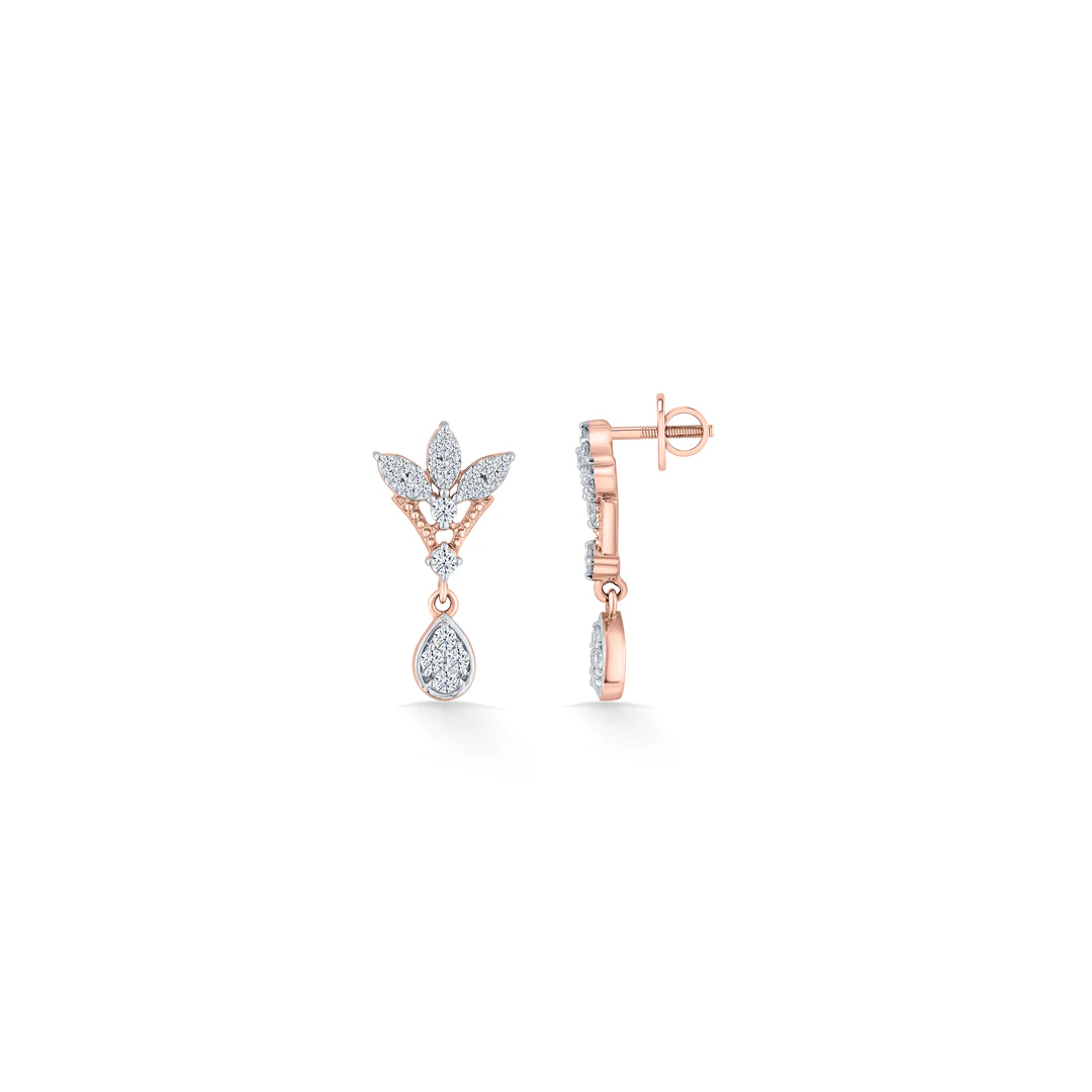 Angelic Petal Rose Gold Dangler Diamond Earring For Women - Image 5