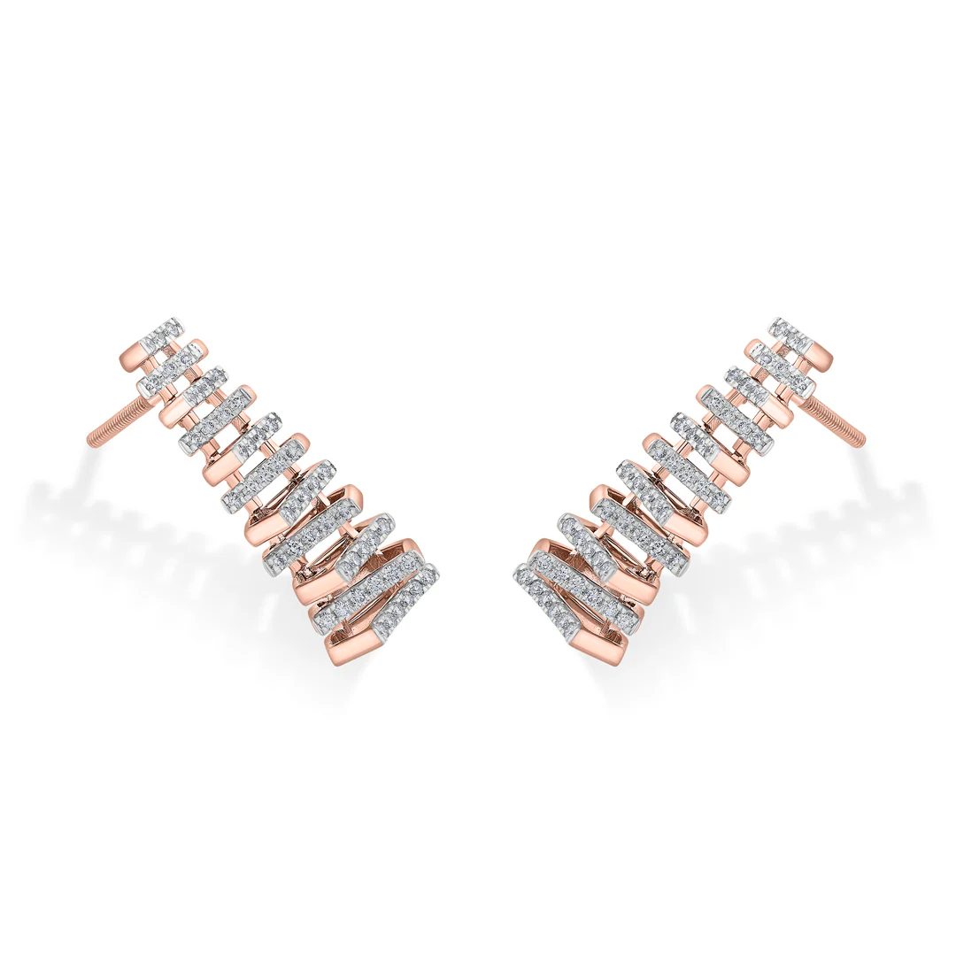 Arinya Lattice Rose Gold Diamond Earring - Image 4
