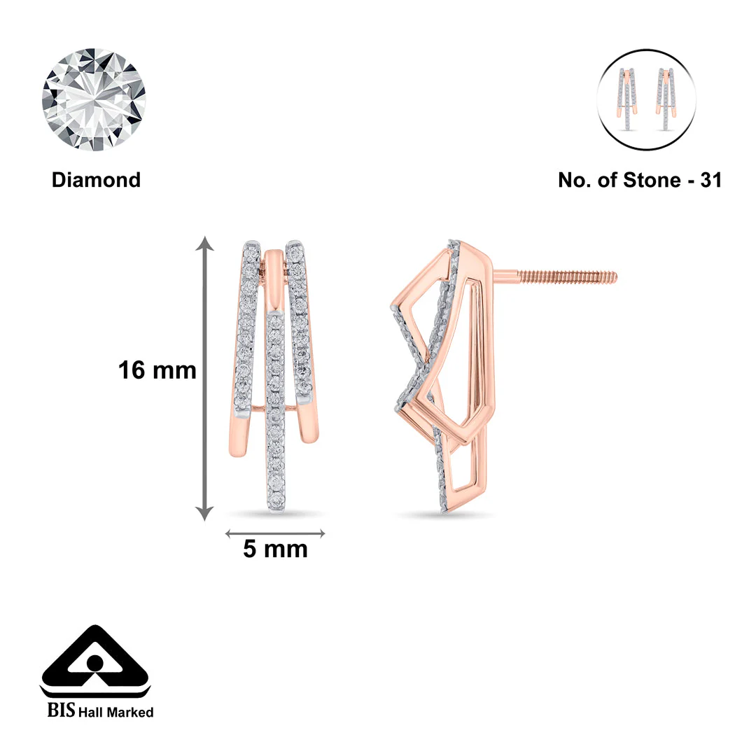 Arinya Module Rose Gold Diamond Earring - Image 6
