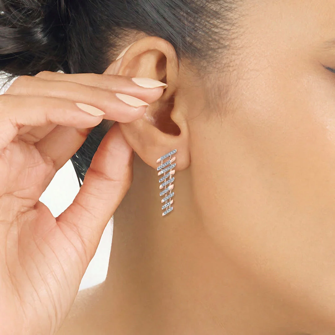 Arinya Tracery Rose Gold Diamond Earring - Image 2