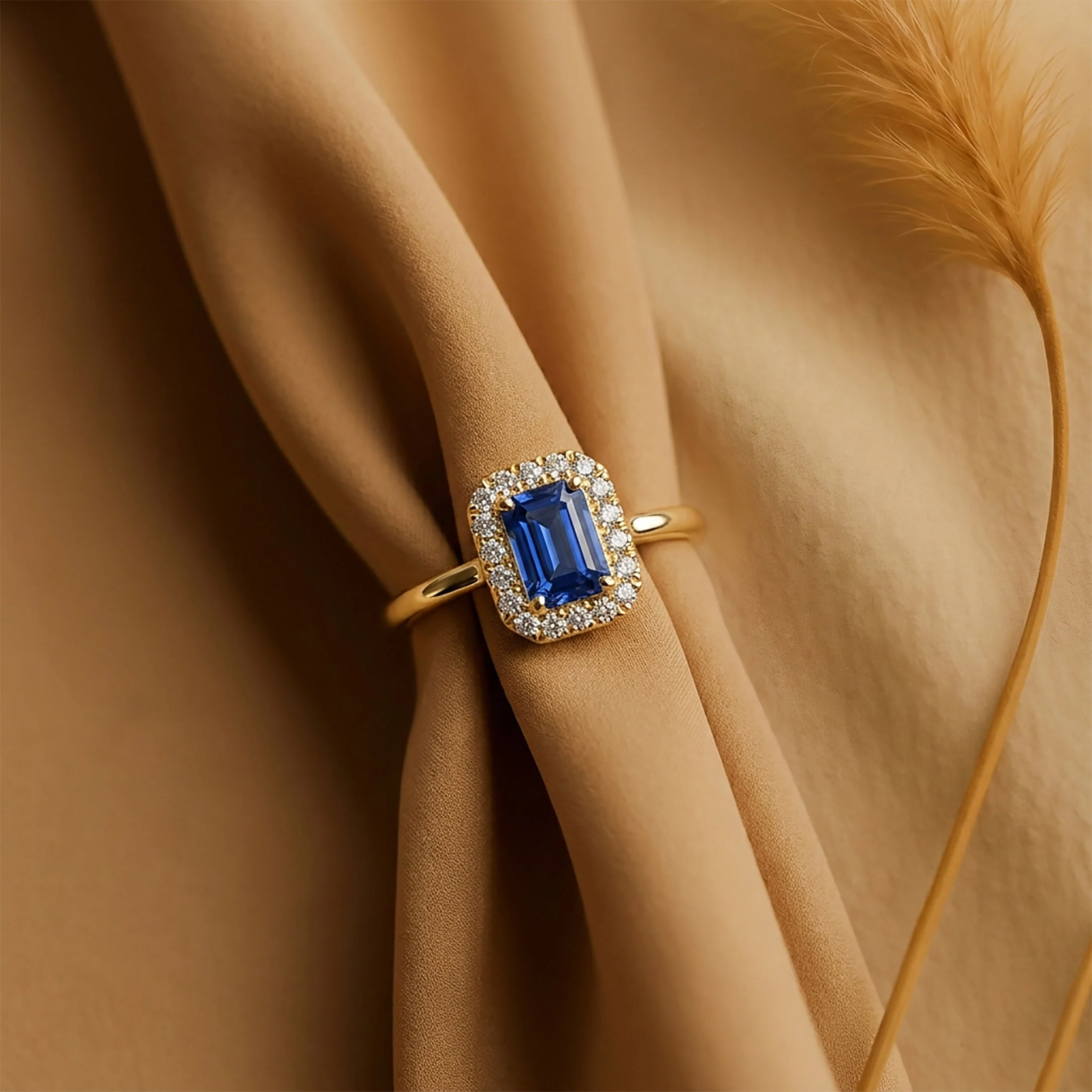 Azure Crystal Engagement Yellow Gold & Diamond Ring - Image 2
