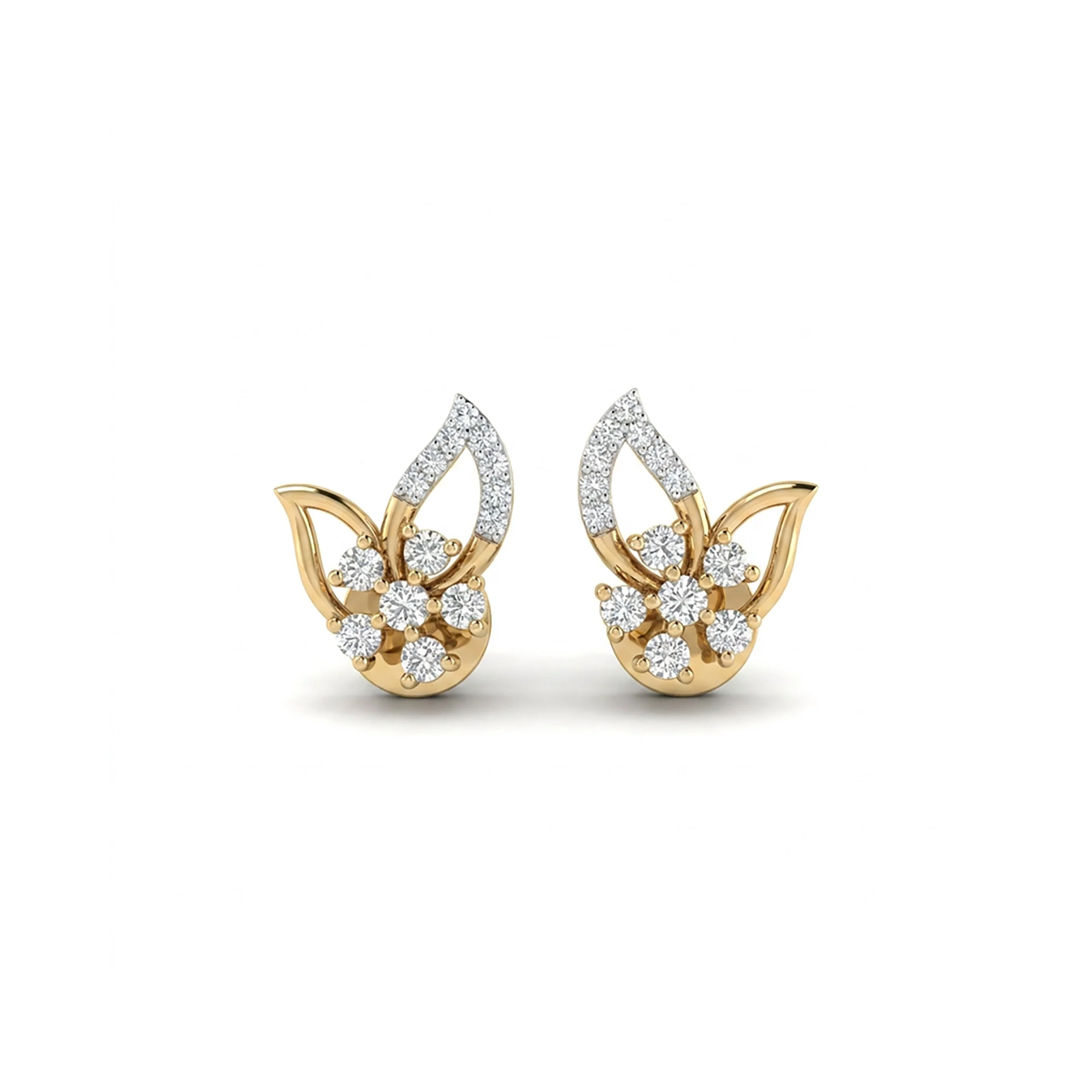Blooming Petals Studs Yellow Gold & Diamond Earrings - Image 2