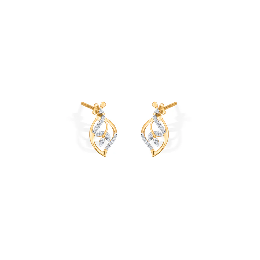 Blossom Vine Yellow Gold Stud Diamond Earring For Women - Image 4