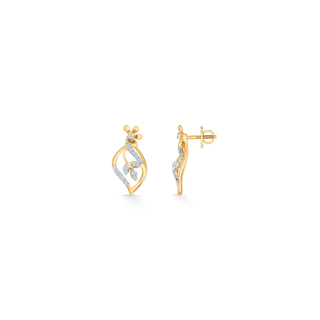 Blossom Vine Yellow Gold Stud Diamond Earring For Women - Image 5