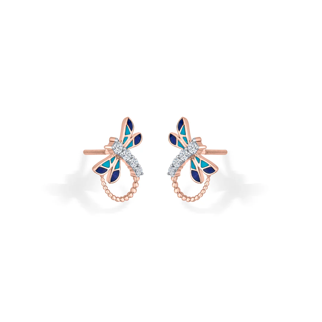 Blue Whimsy Rose Gold Stud Diamond Earring For Women - Image 3
