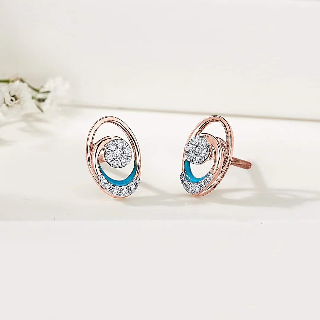Celestial Crescent Gold & Diamond Stud Earring For Women
