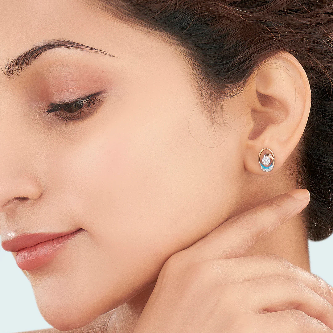 Celestial Crescent Gold & Diamond Stud Earring For Women - Image 2