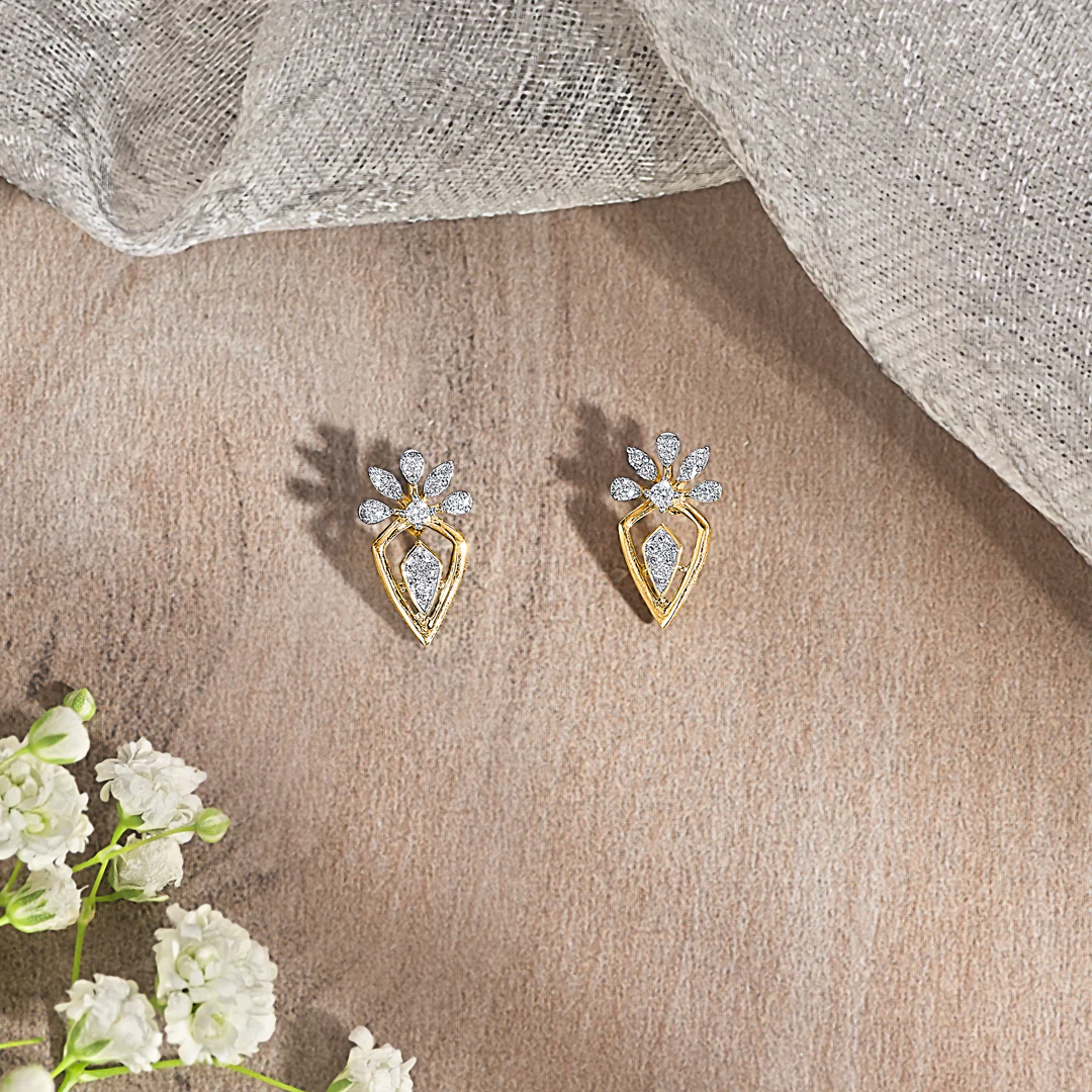 Crystal Crown Gold & Diamond Stud Earring