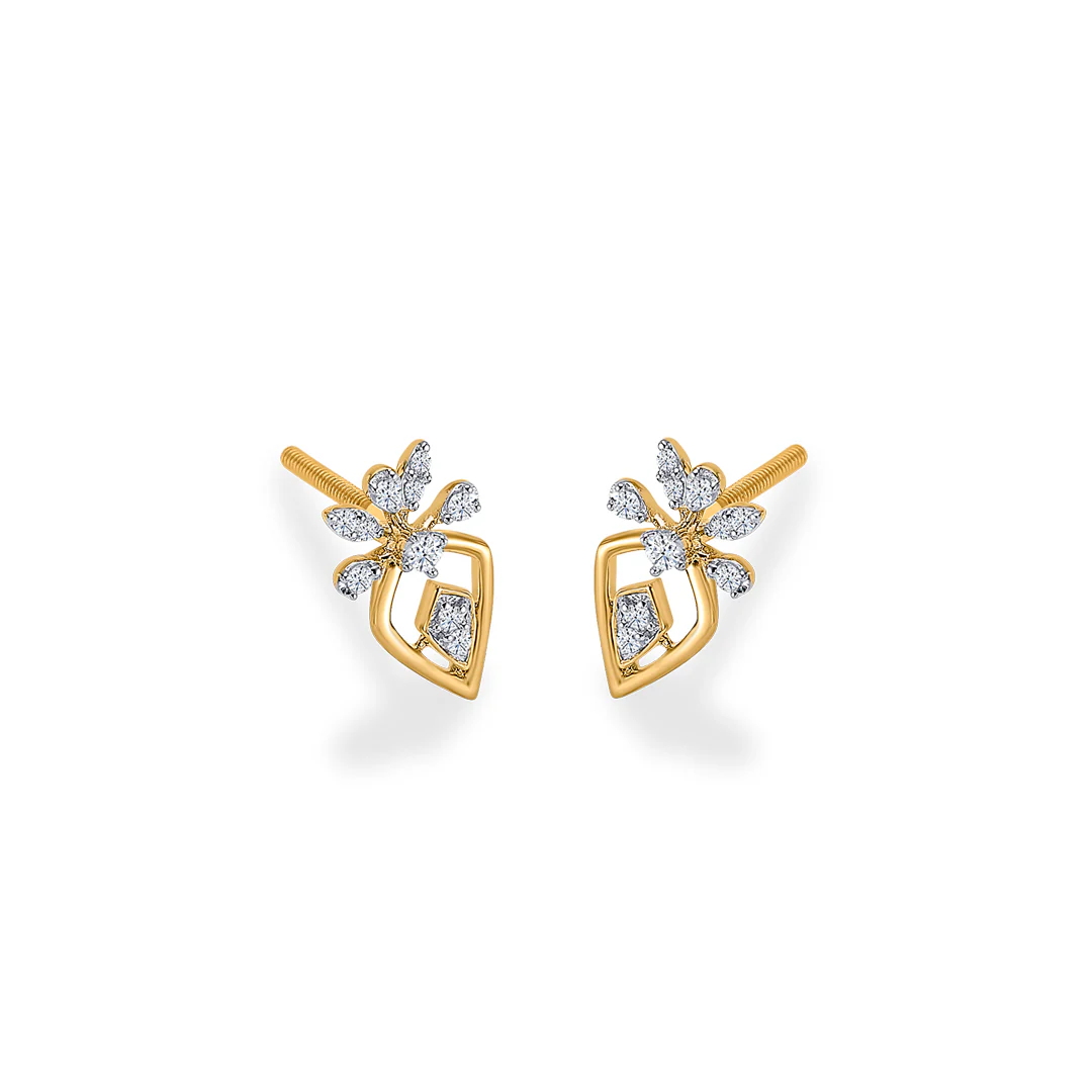Crystal Crown Gold & Diamond Stud Earring - Image 3