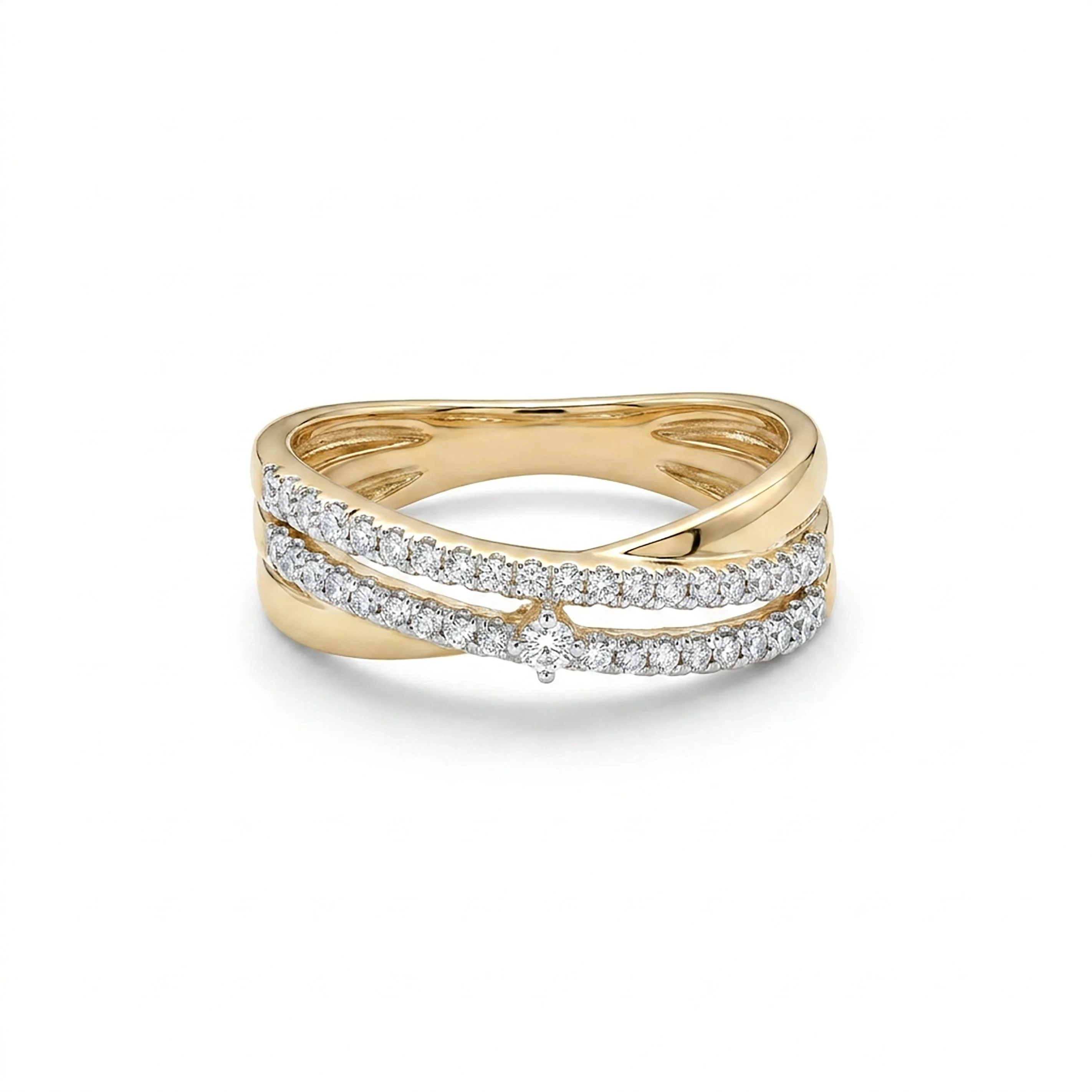 Curved Radiance Fashion Yellow Gold & Diamond Ring - Image 2