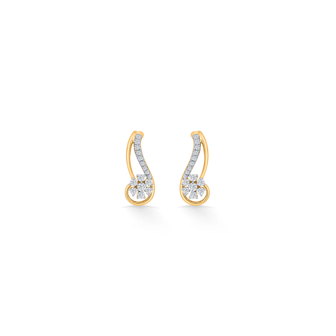 Curvy Bloom Gold Stud Diamond Earring for Women - Image 3