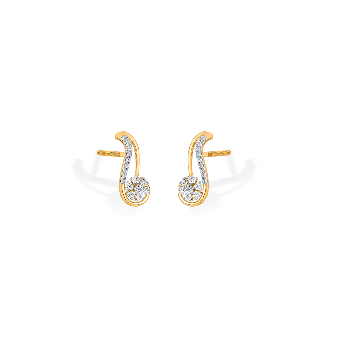 Curvy Bloom Gold Stud Diamond Earring for Women - Image 4