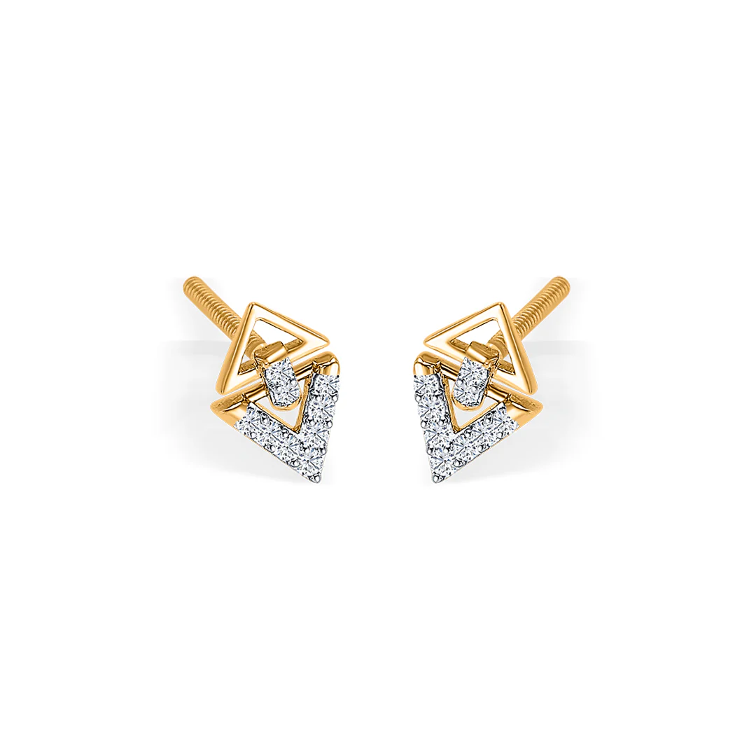 Delta Gleam Gold & Diamond Stud Earring - Image 3