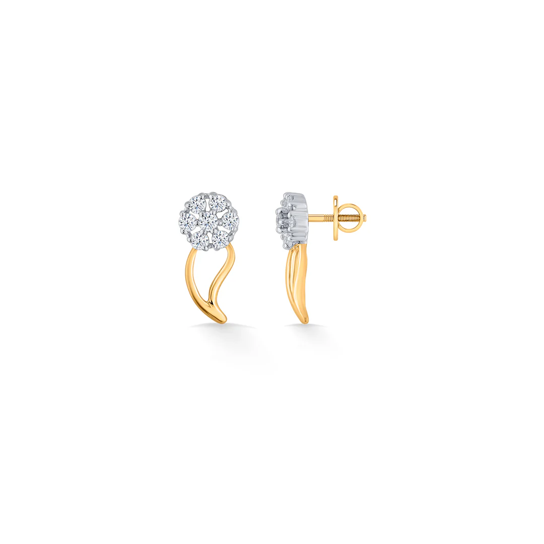 Floral Crest Gold & Diamond Stud Earring For Women - Image 5