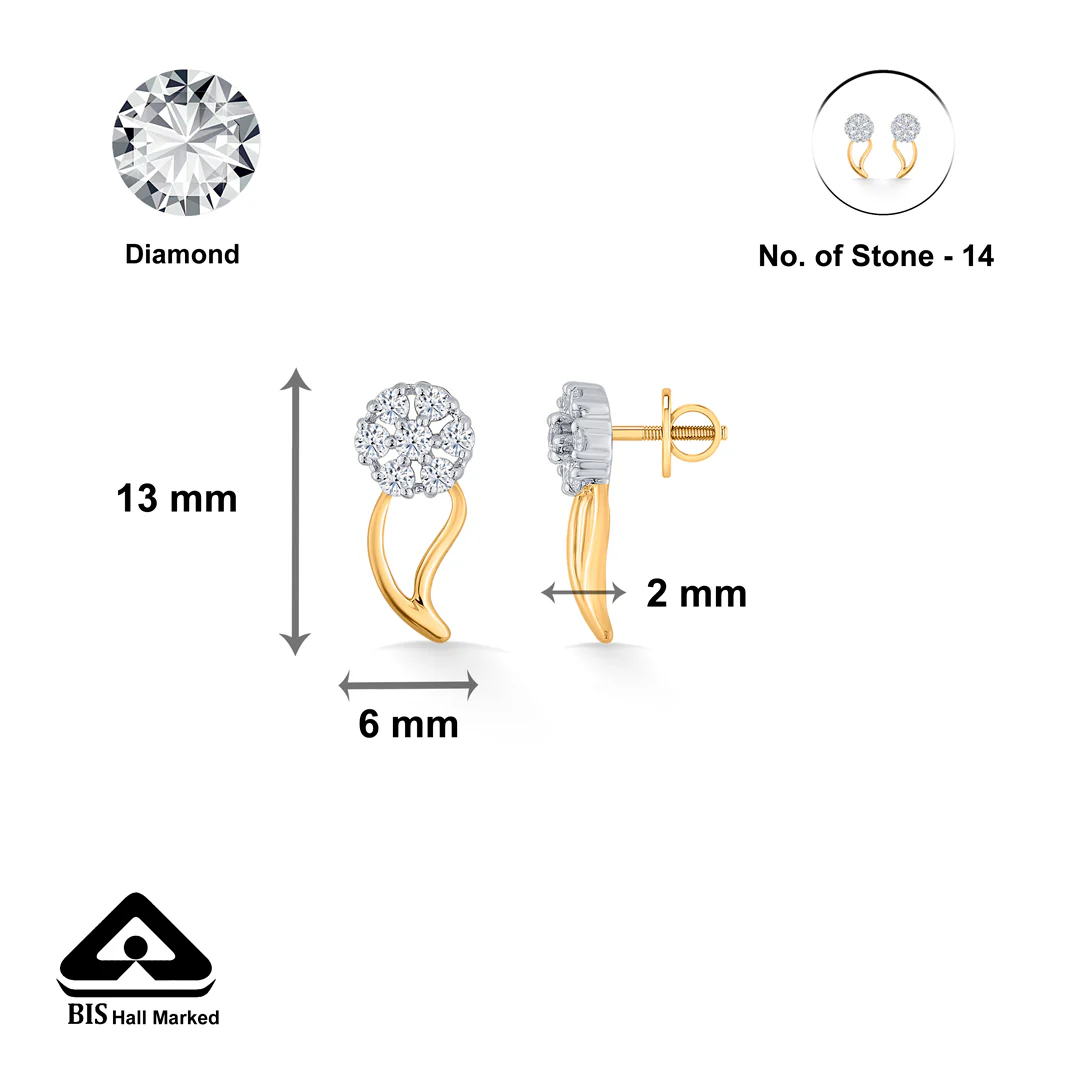 Floral Crest Gold & Diamond Stud Earring For Women - Image 6