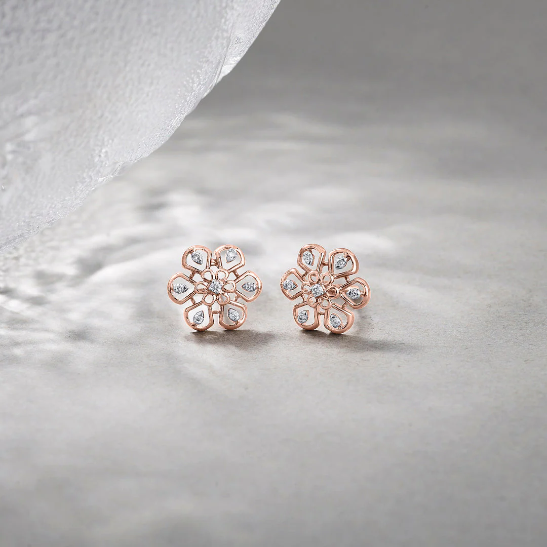Floral Glint Diamond Stud Earrings