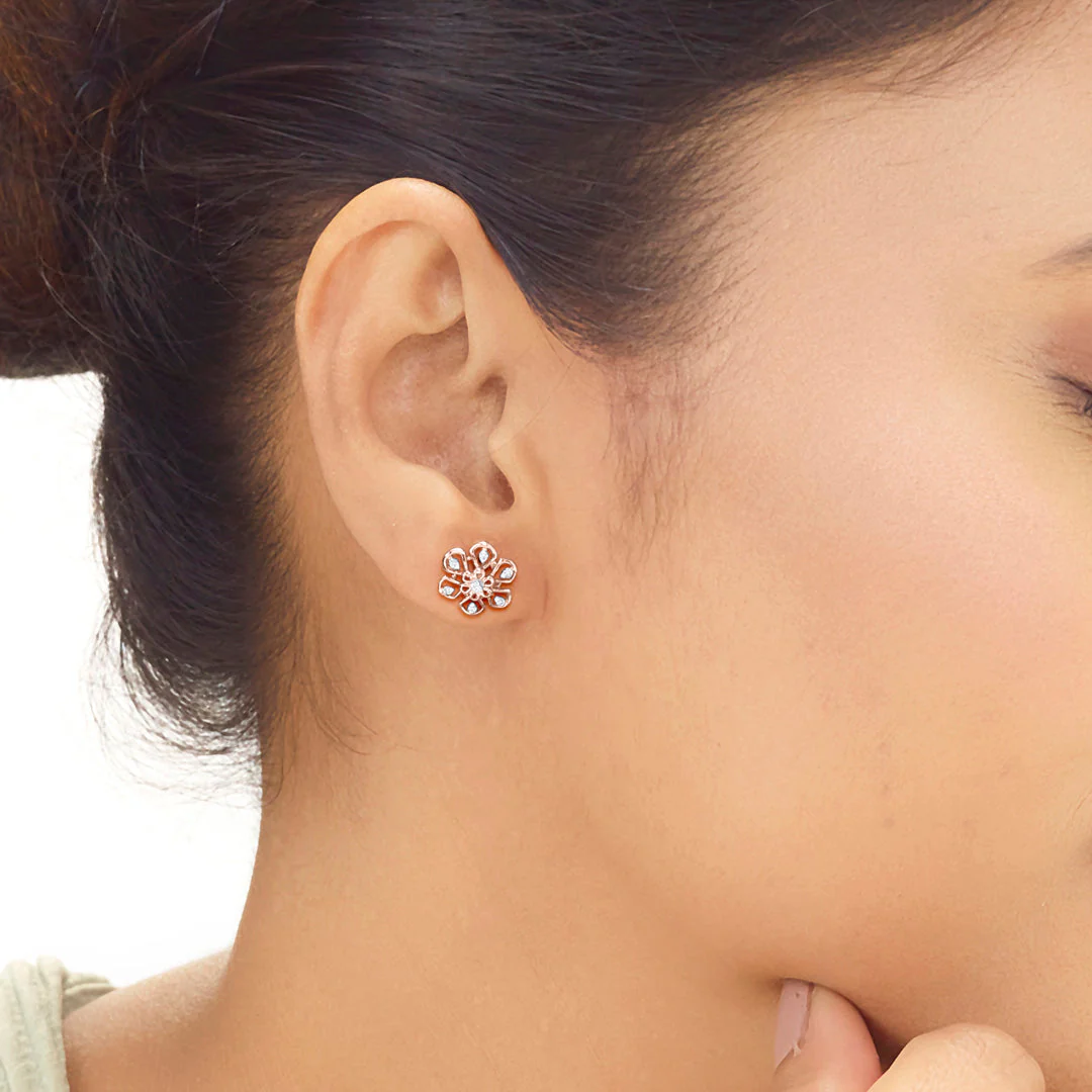 Floral Glint Diamond Stud Earrings - Image 2