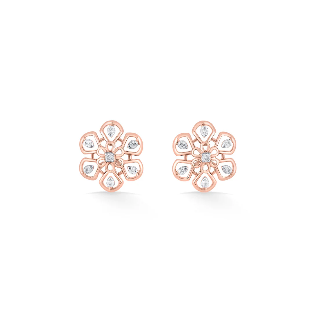 Floral Glint Diamond Stud Earrings - Image 3