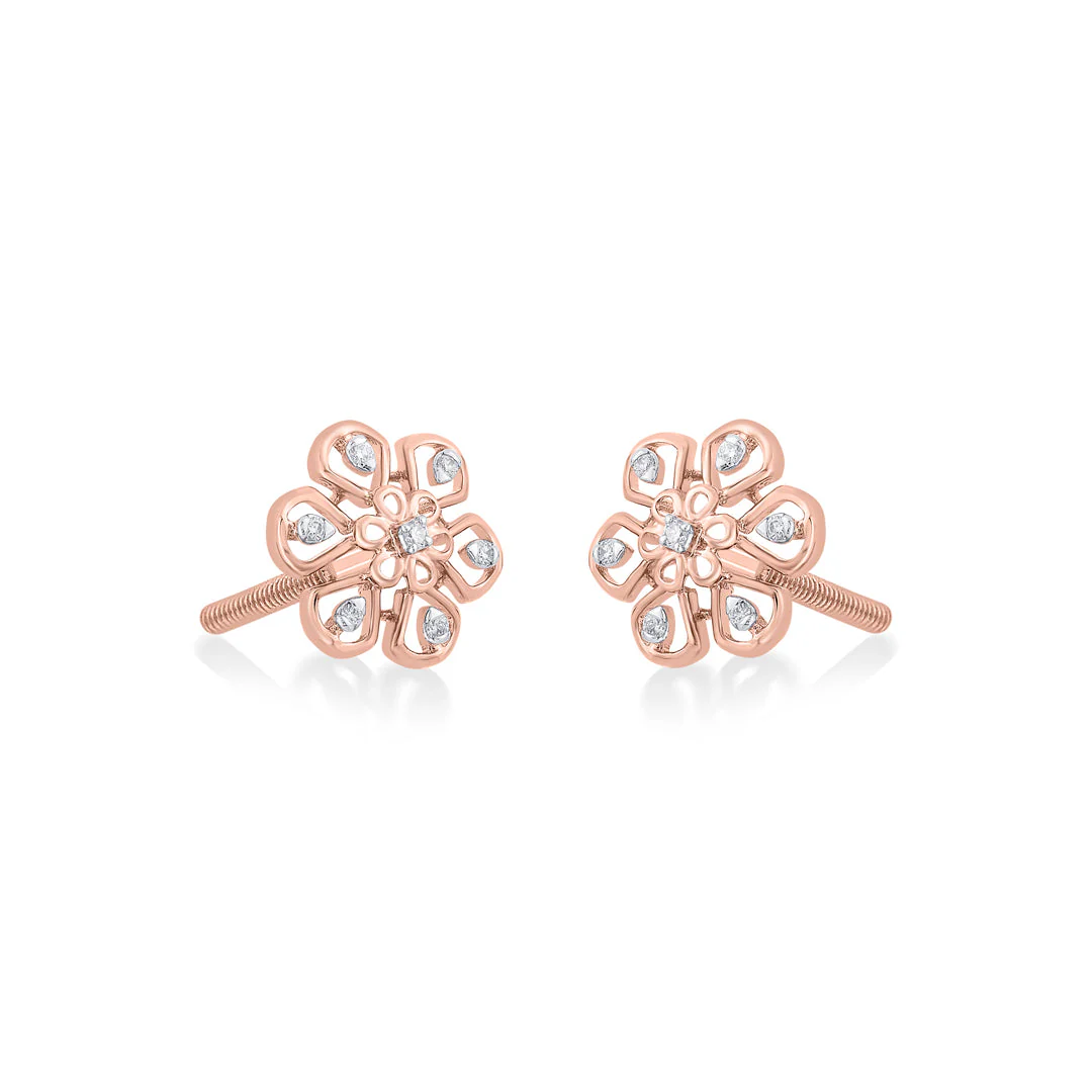 Floral Glint Diamond Stud Earrings - Image 4