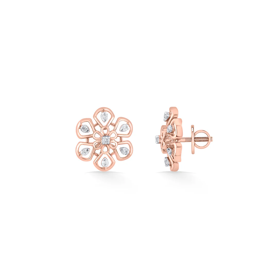 Floral Glint Diamond Stud Earrings - Image 5