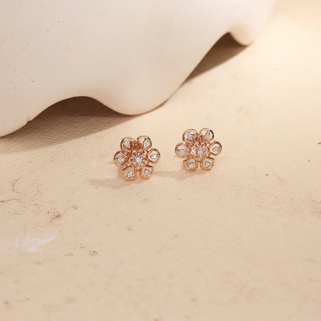 Floral Glint Diamond Stud Earrings - Image 6