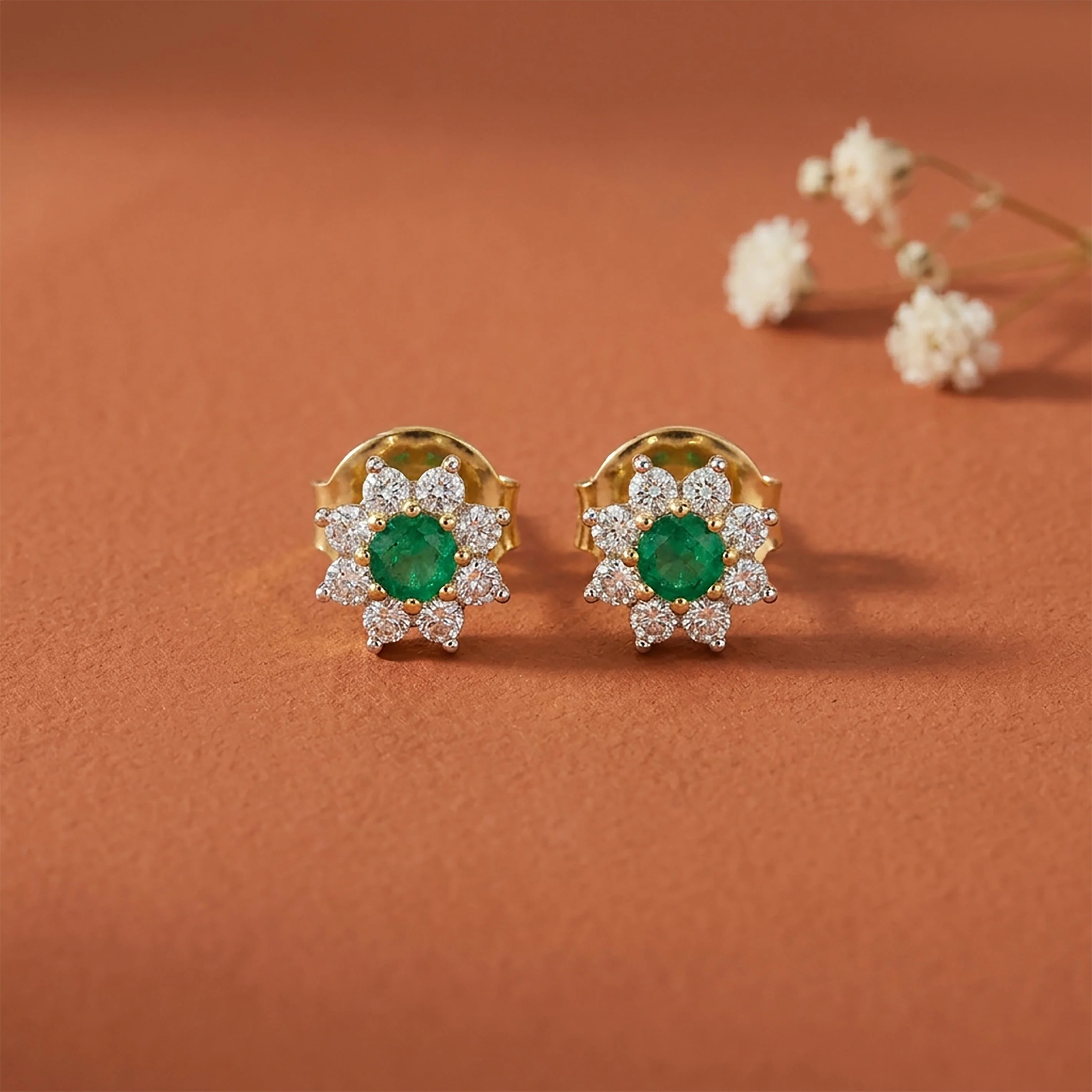 Floral Lustre Studs Yellow Gold & Diamond Earrings