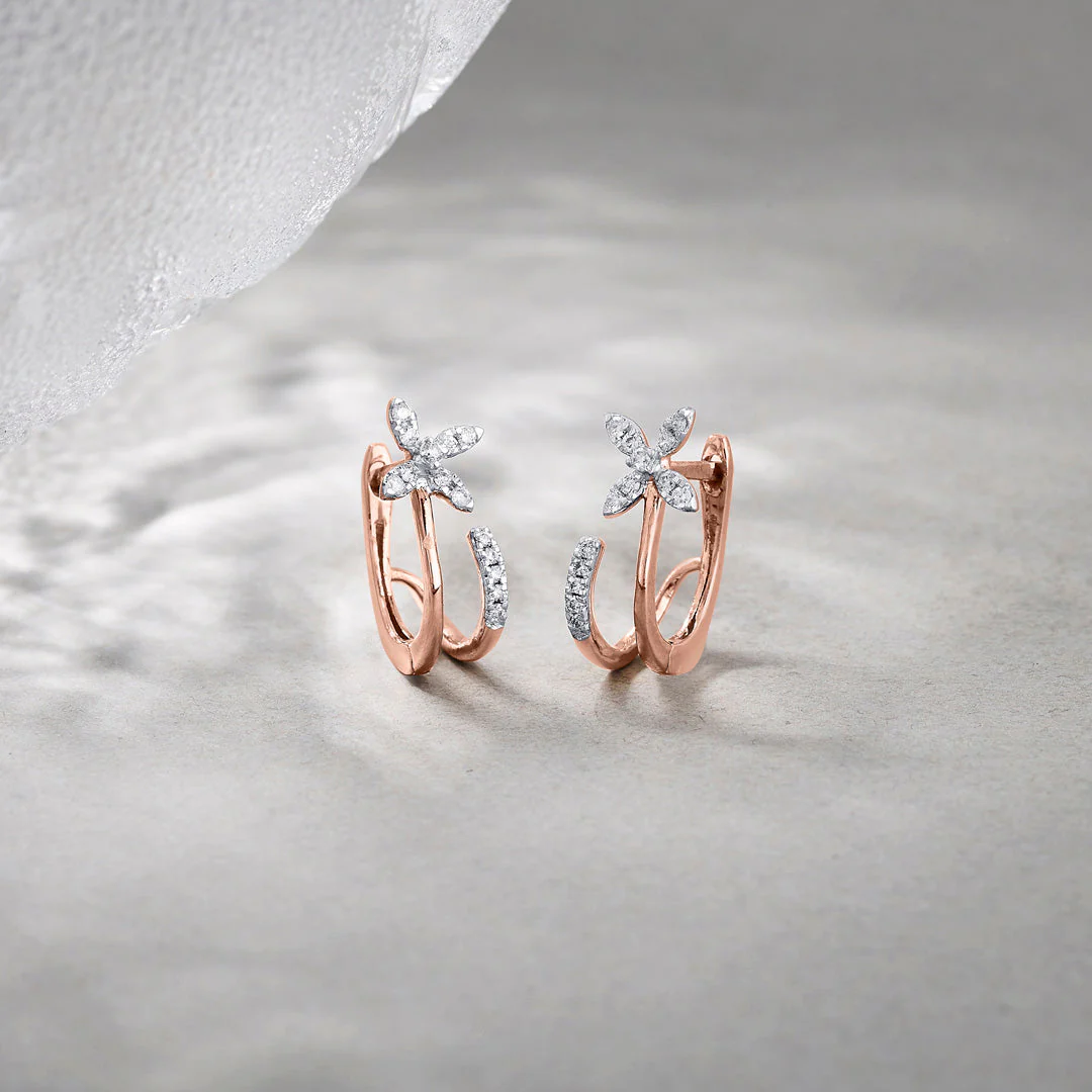 Floral Shine Diamond Hoops & Huggie Earrings