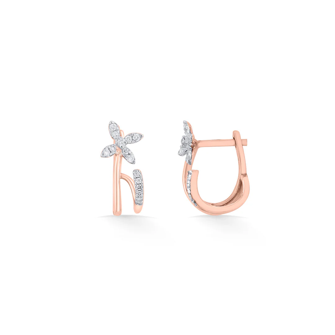 Floral Shine Diamond Hoops & Huggie Earrings - Image 5