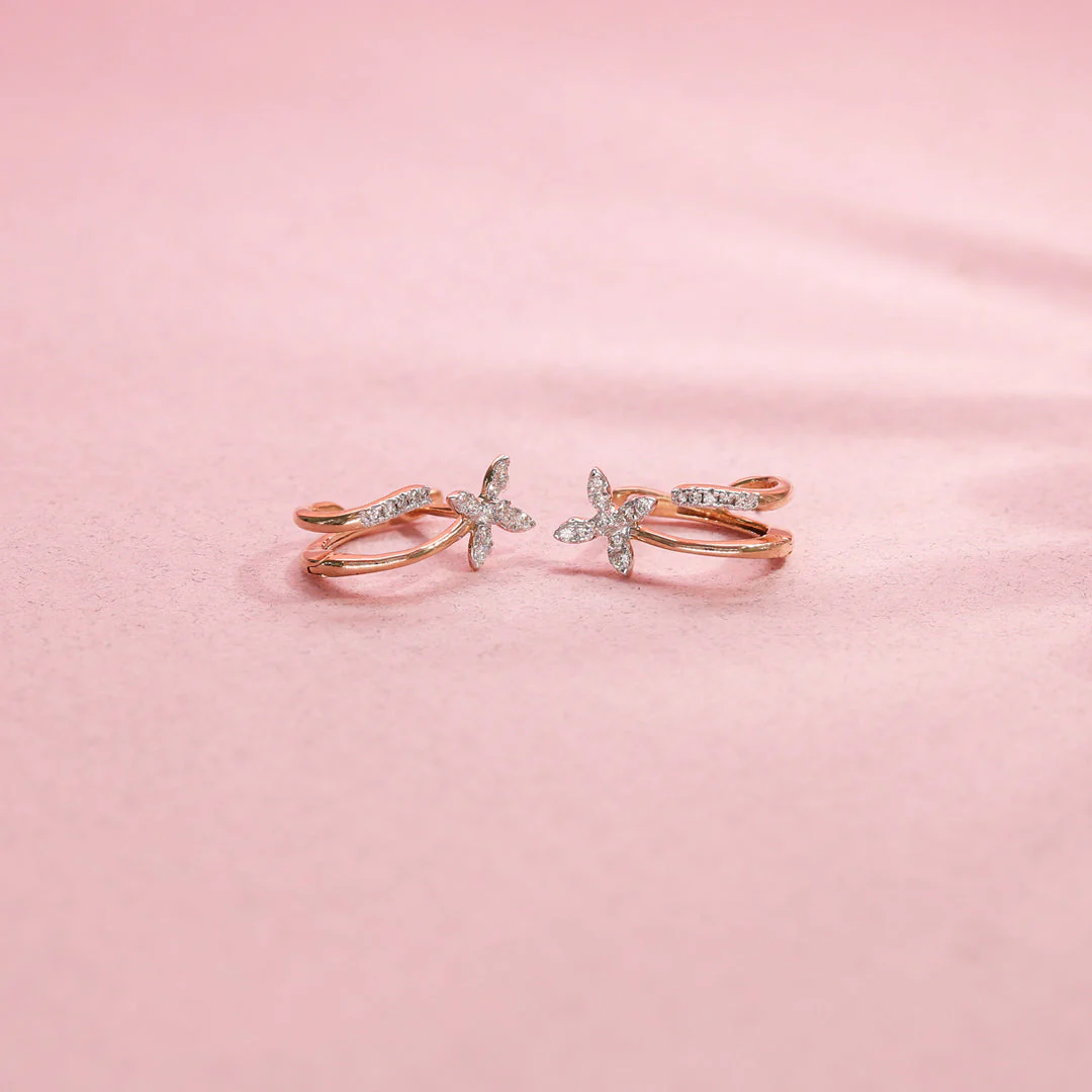 Floral Shine Diamond Hoops & Huggie Earrings - Image 6