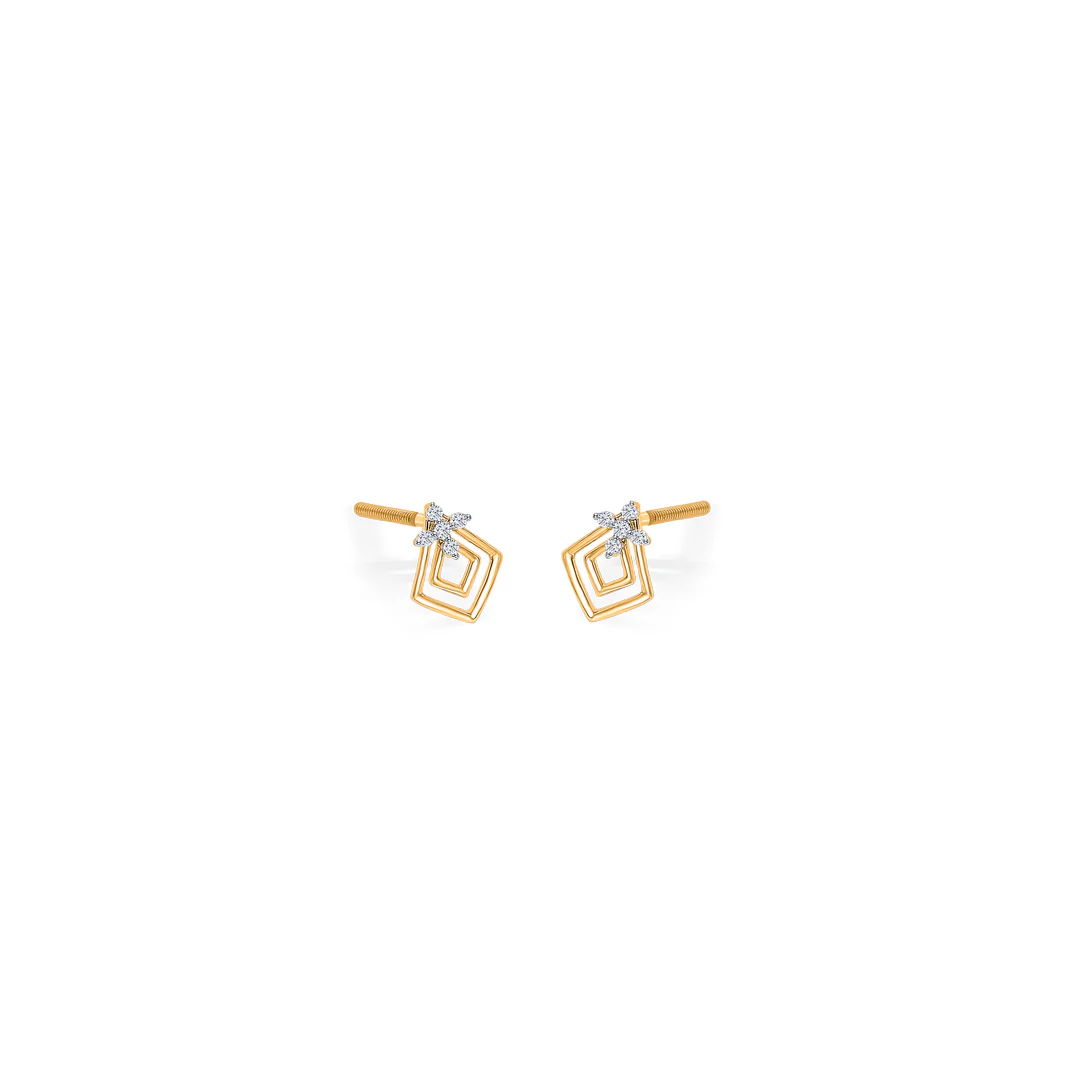 Florangle Spark Glow Gold & Diamond Stud Earring - Image 3