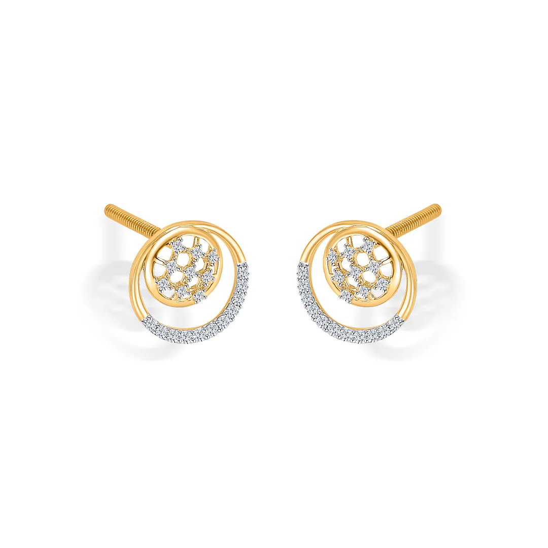 Florette Arc Gold & Diamond Stud Earring - Image 3