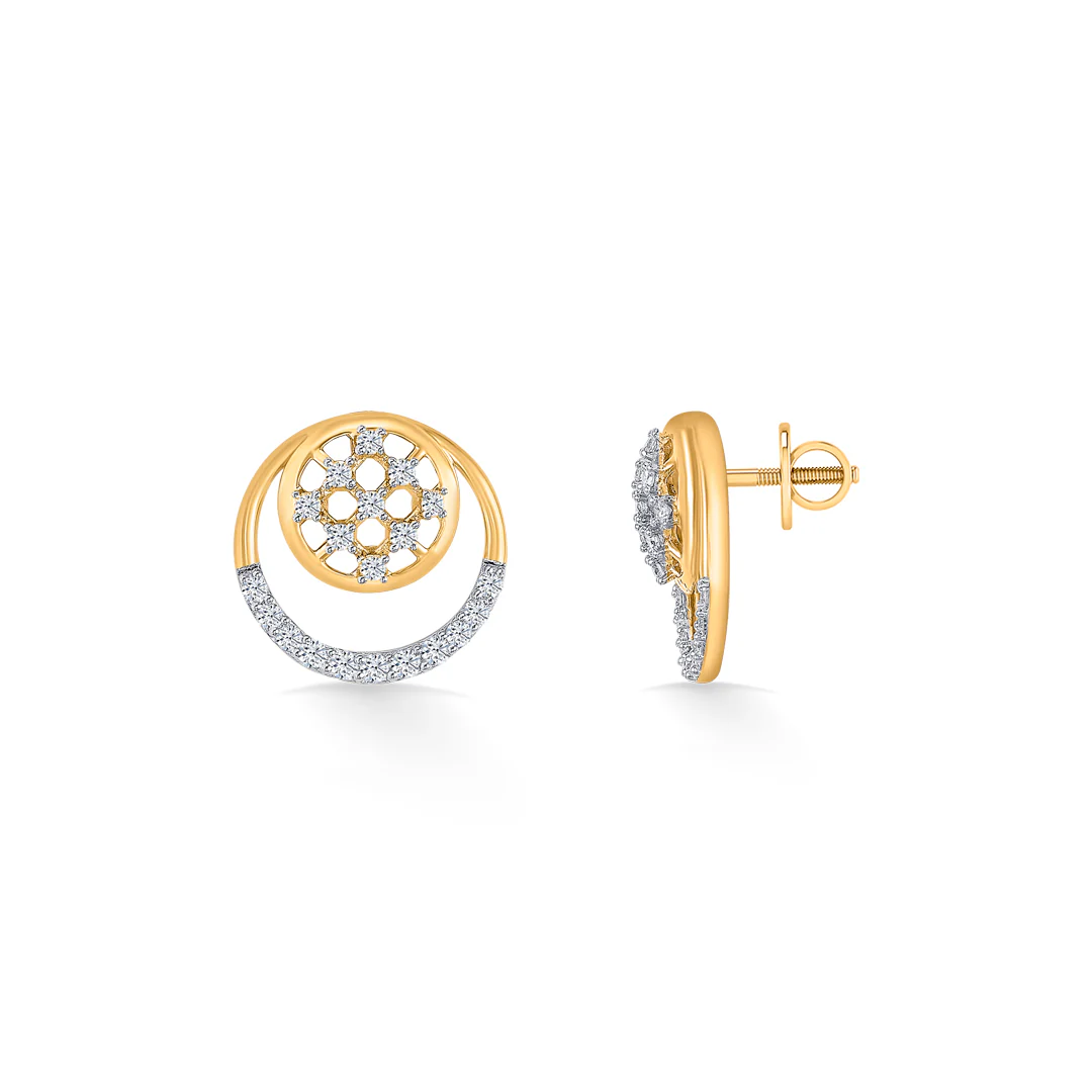 Florette Arc Gold & Diamond Stud Earring - Image 4
