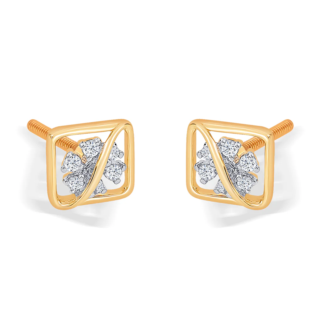 Florix Frame Gold & Diamond Stud Earring - Image 3