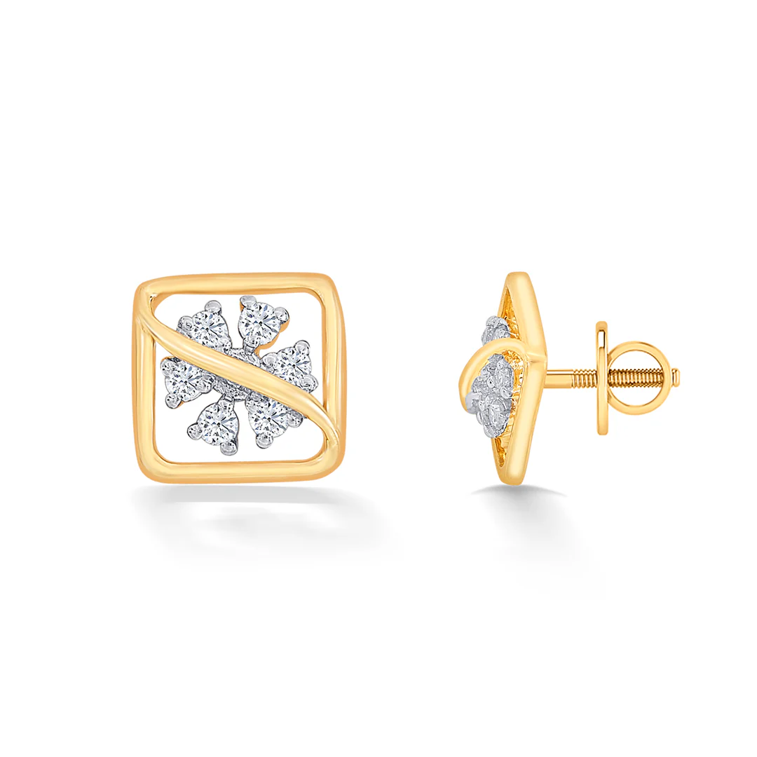 Florix Frame Gold & Diamond Stud Earring - Image 4