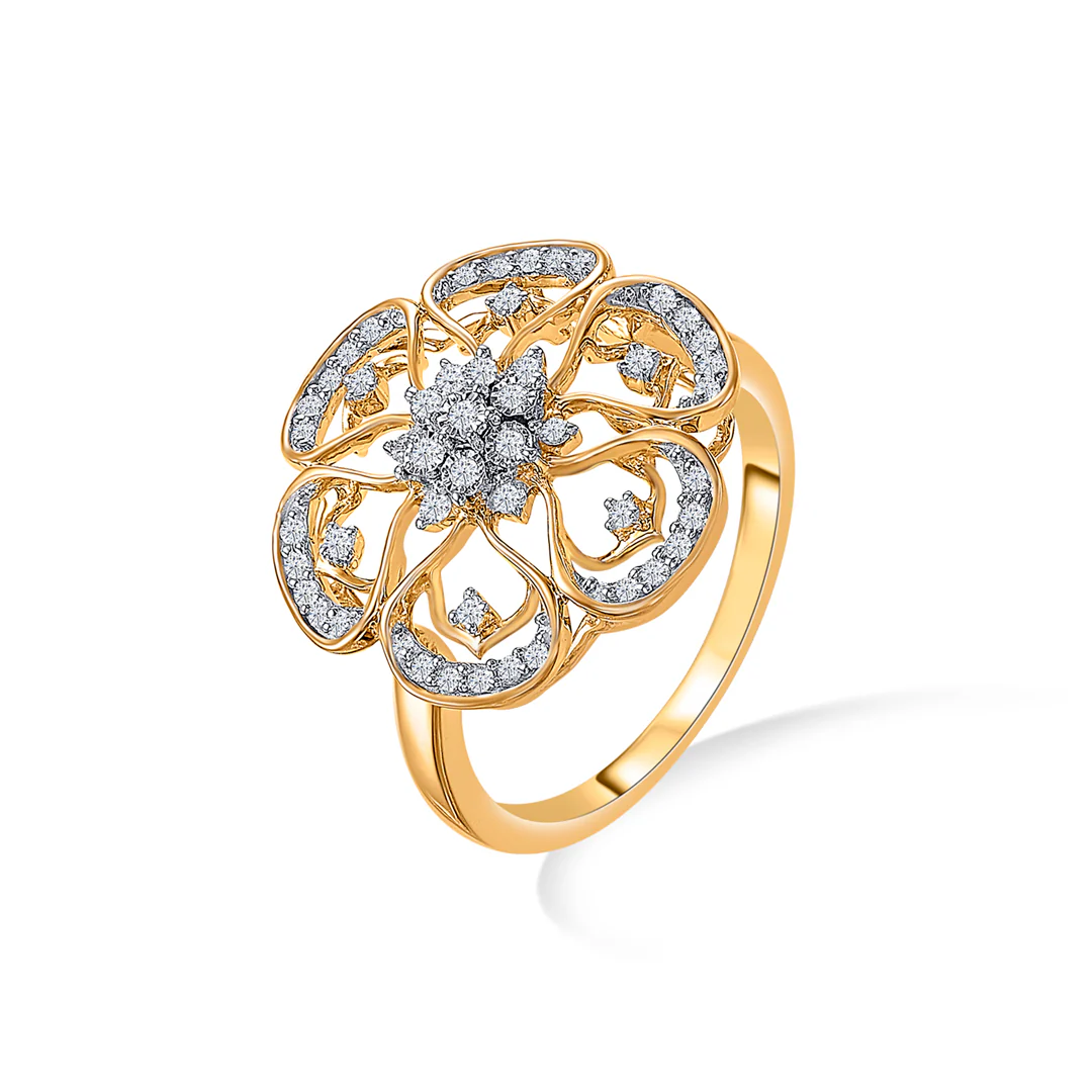 Foral Gold & Diamond Ring For Women - Image 3