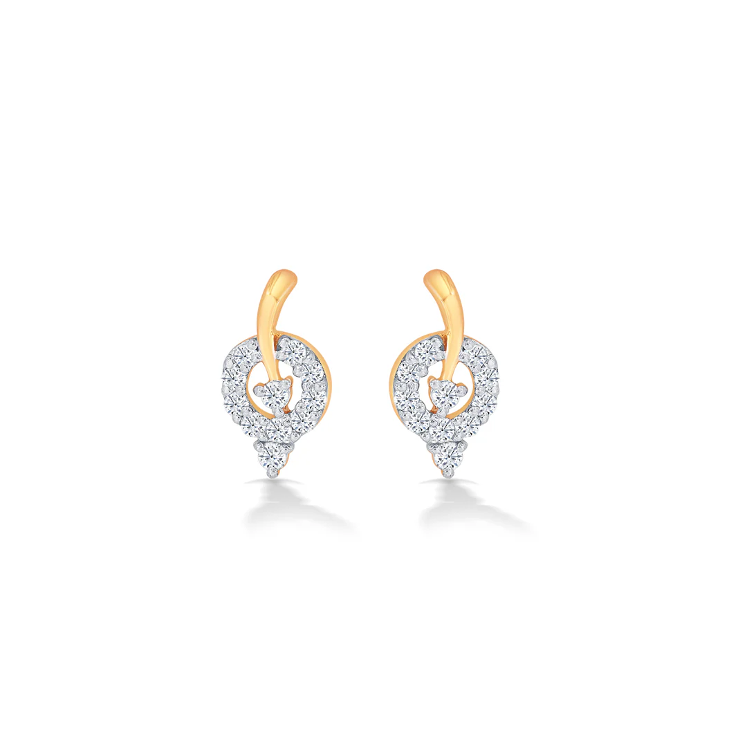 Forest Yellow Gold & Diamond Stud Earring For Women - Image 2