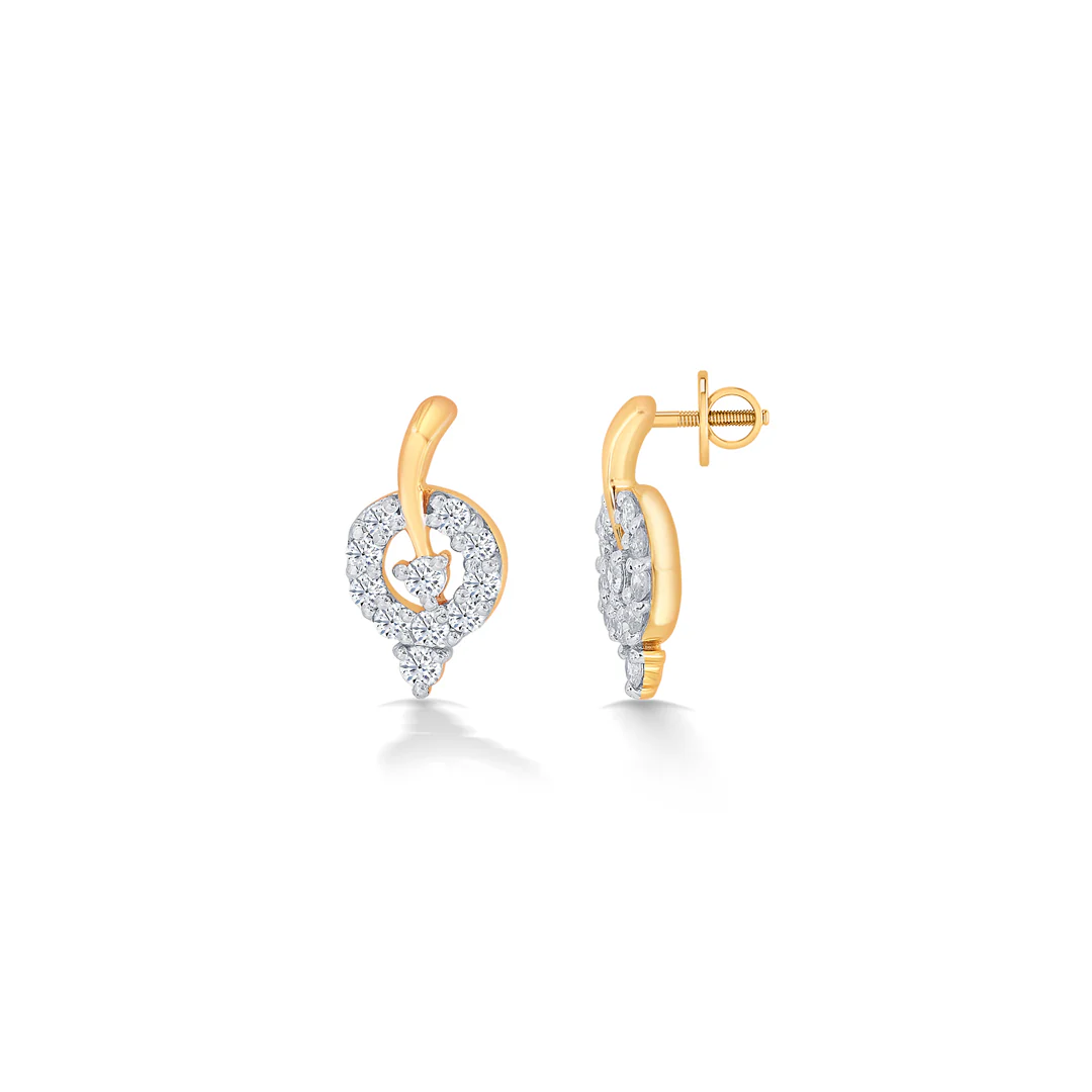 Forest Yellow Gold & Diamond Stud Earring For Women - Image 4