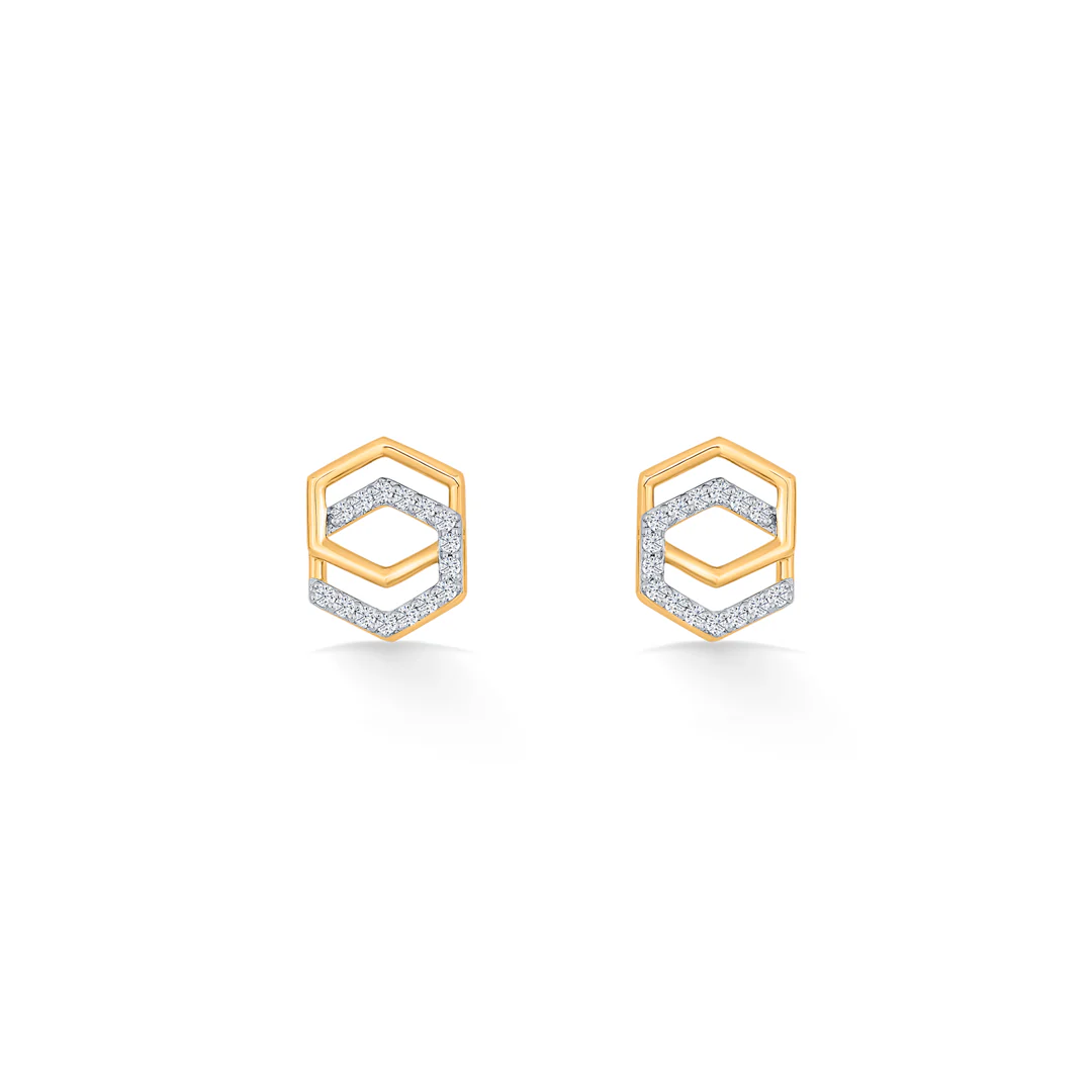 Geo Glitz Gold Stud Diamond Earring for Women - Image 3