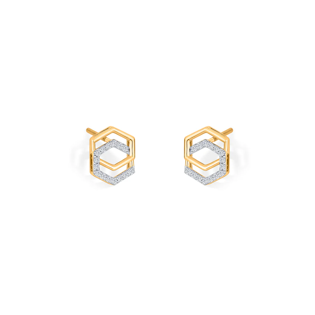 Geo Glitz Gold Stud Diamond Earring for Women - Image 4