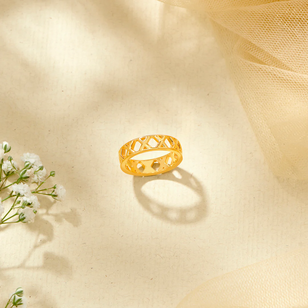 GeoLattice Charm Gold Band Ring