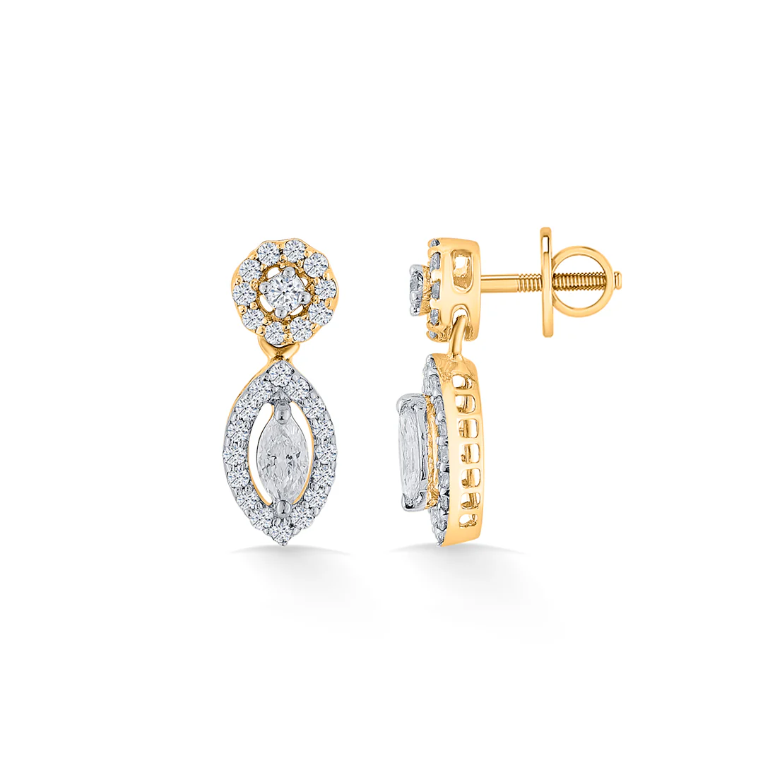 Elliptical Drop Gold Stud Diamond Earring for Women - Image 5