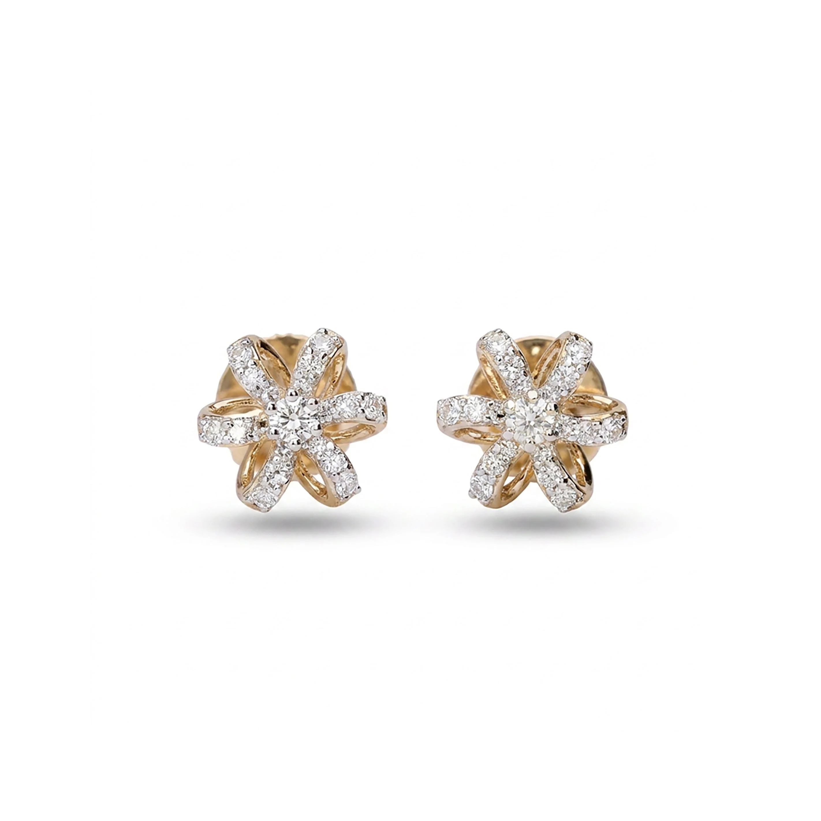 Golden Blossom Studs Yellow Gold & Diamond Earrings - Image 2