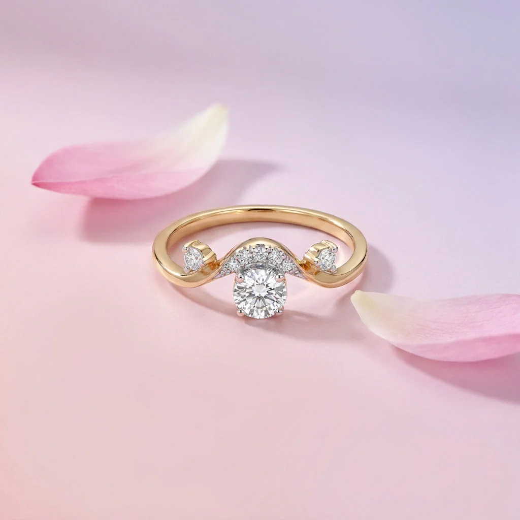 Luxe Chevron Fashion Yellow Gold & Diamond Ring