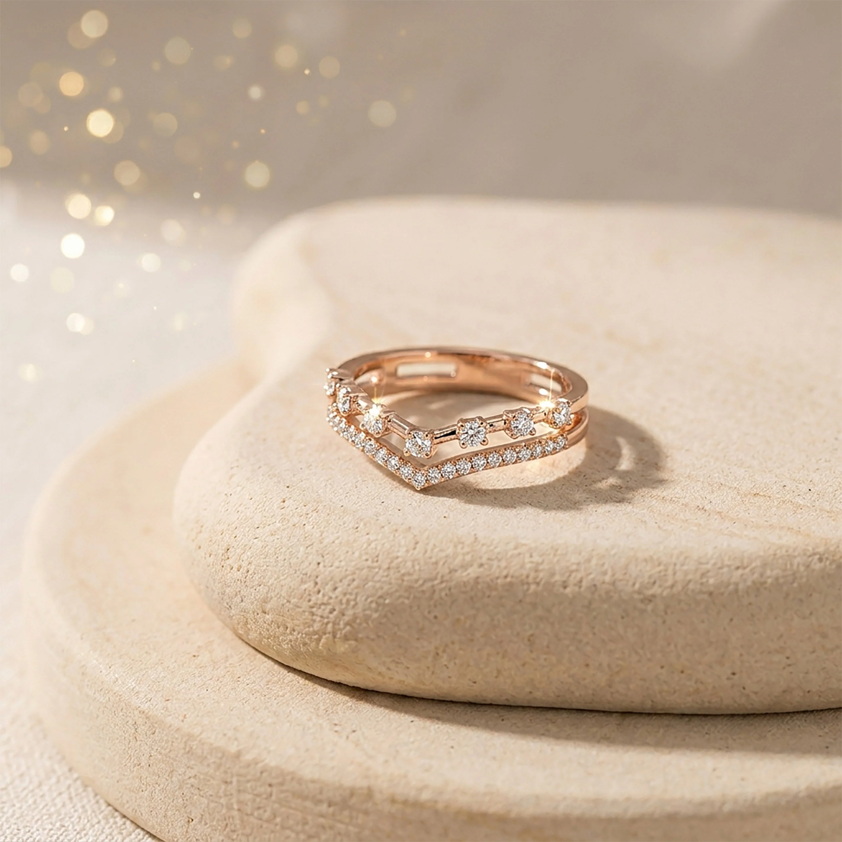 Majestic Chevron Fashion Rose Gold & Diamond Ring