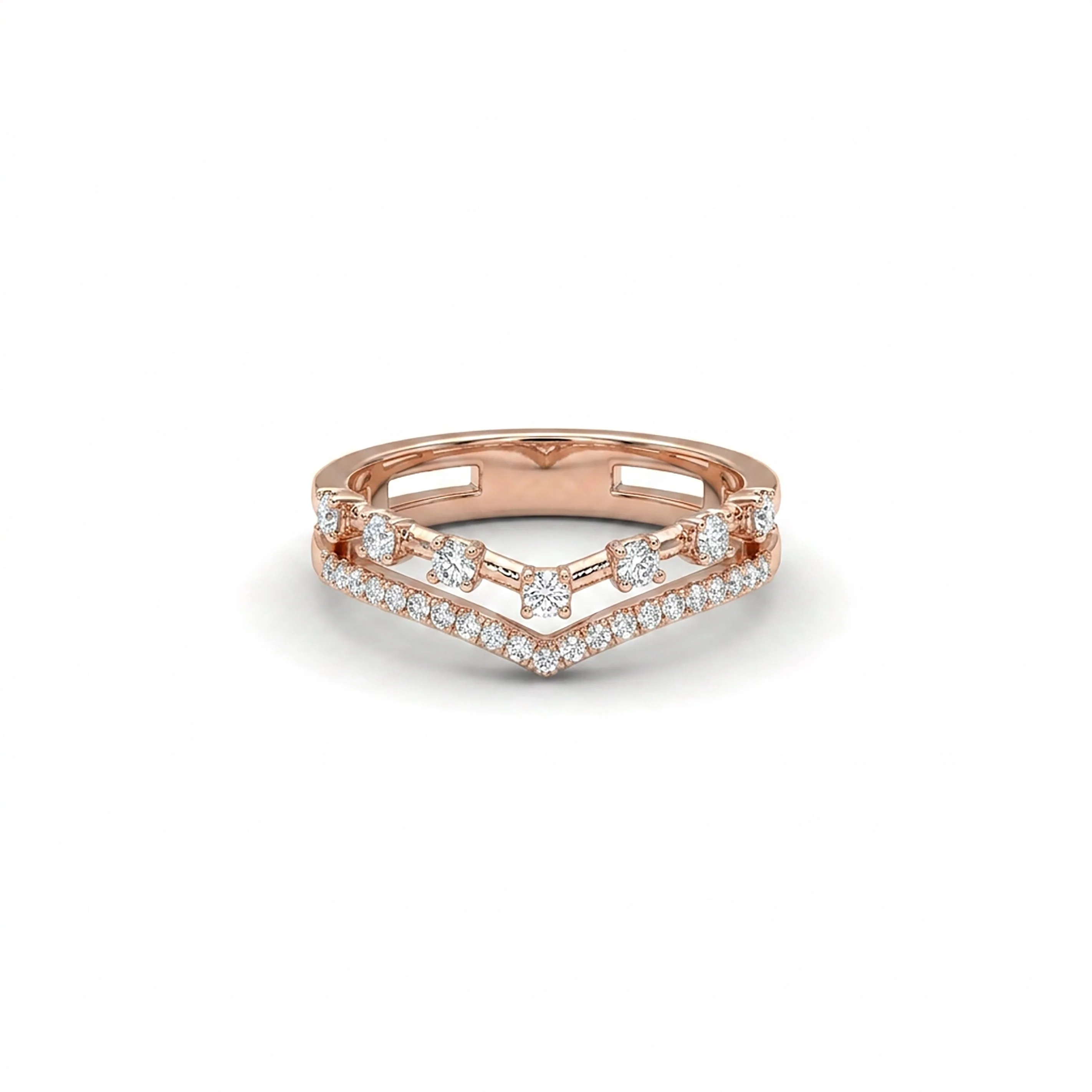 Majestic Chevron Fashion Rose Gold & Diamond Ring - Image 2