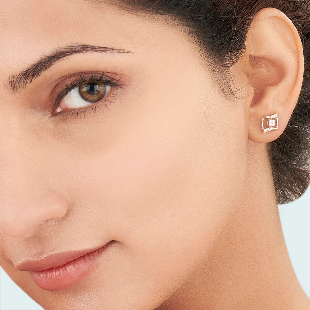 Majestic Frame Yellow Gold Stud Earring for Women - Image 2